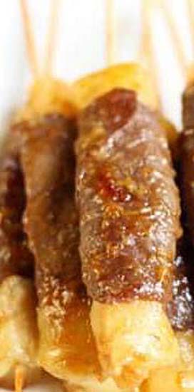 brochette de boeuf ou de porc coupé en carpaccio
